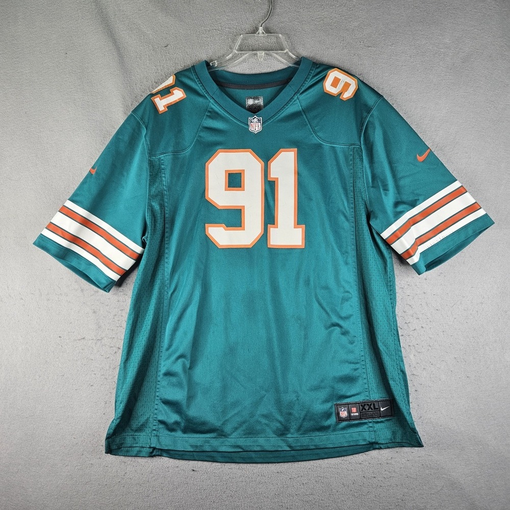 Miami Dolphins Jersey Mens 2XL Aqua Blue NFL Football Wake 91 Nike On Field
